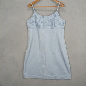 NY Khakis Mini Dress Women 14 Blue Gray Floral Cotton Spaghetti Straps Back Zip